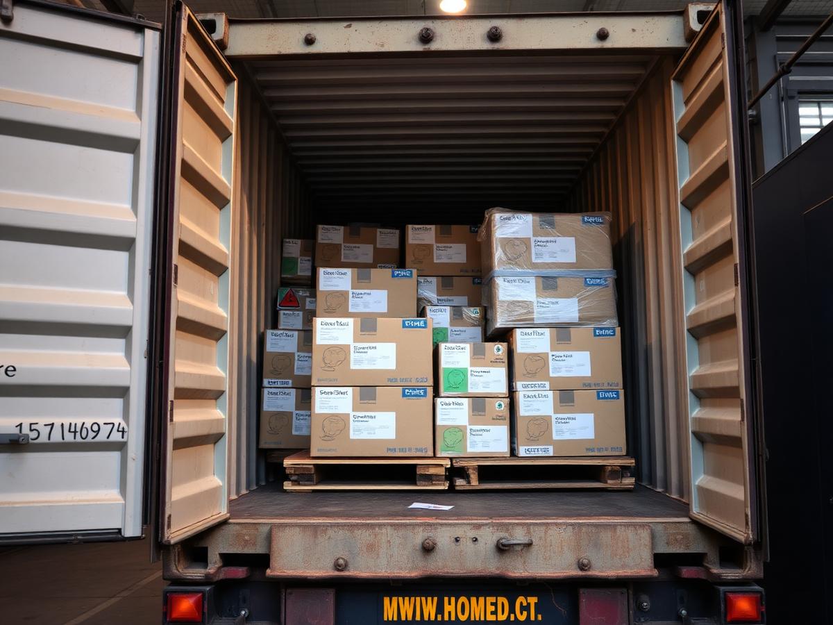 Container loaded with supplies
